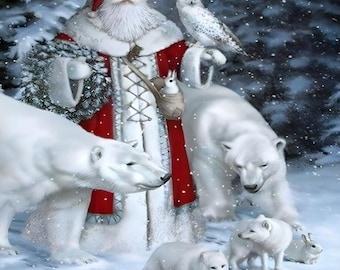 Arctic Santa Polar Bears Snowy Owl Christmas Diamond Painting Kit Winter Wildlife Holiday Decor Round Drill Sparkling Resin Art Gift