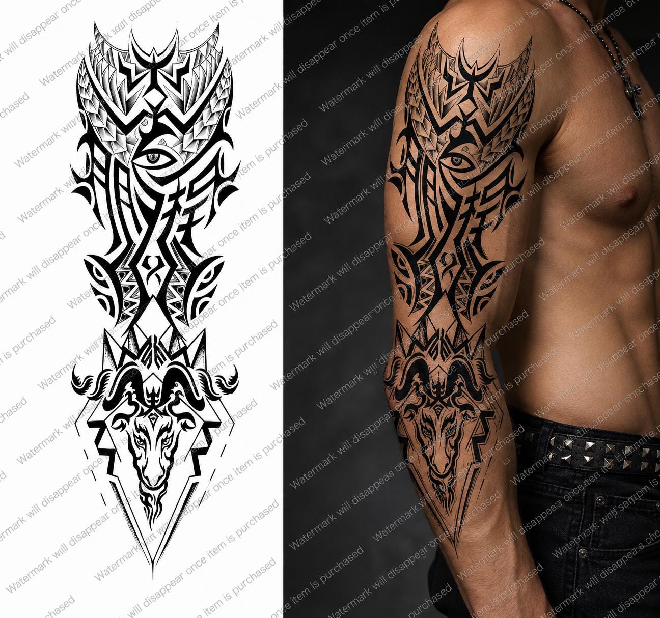 Tribal Lettering Tattoo Sleeve: Gothic Blackwork Polynesian
