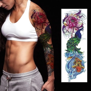 Set of 4 Full Arm Tattoo Sleeves Temporary Large Fake Body Art Arm Chest Shoulder Tattoo Black tattoo Body Stickers for Man Women DIY Craft