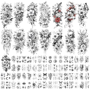 15 Sheets - 67 Styles Temporary Fake Tattoos Classical Black Flower, Waterproof Temporary Body Makeup Art Arm Semi Permanent Unique Designs