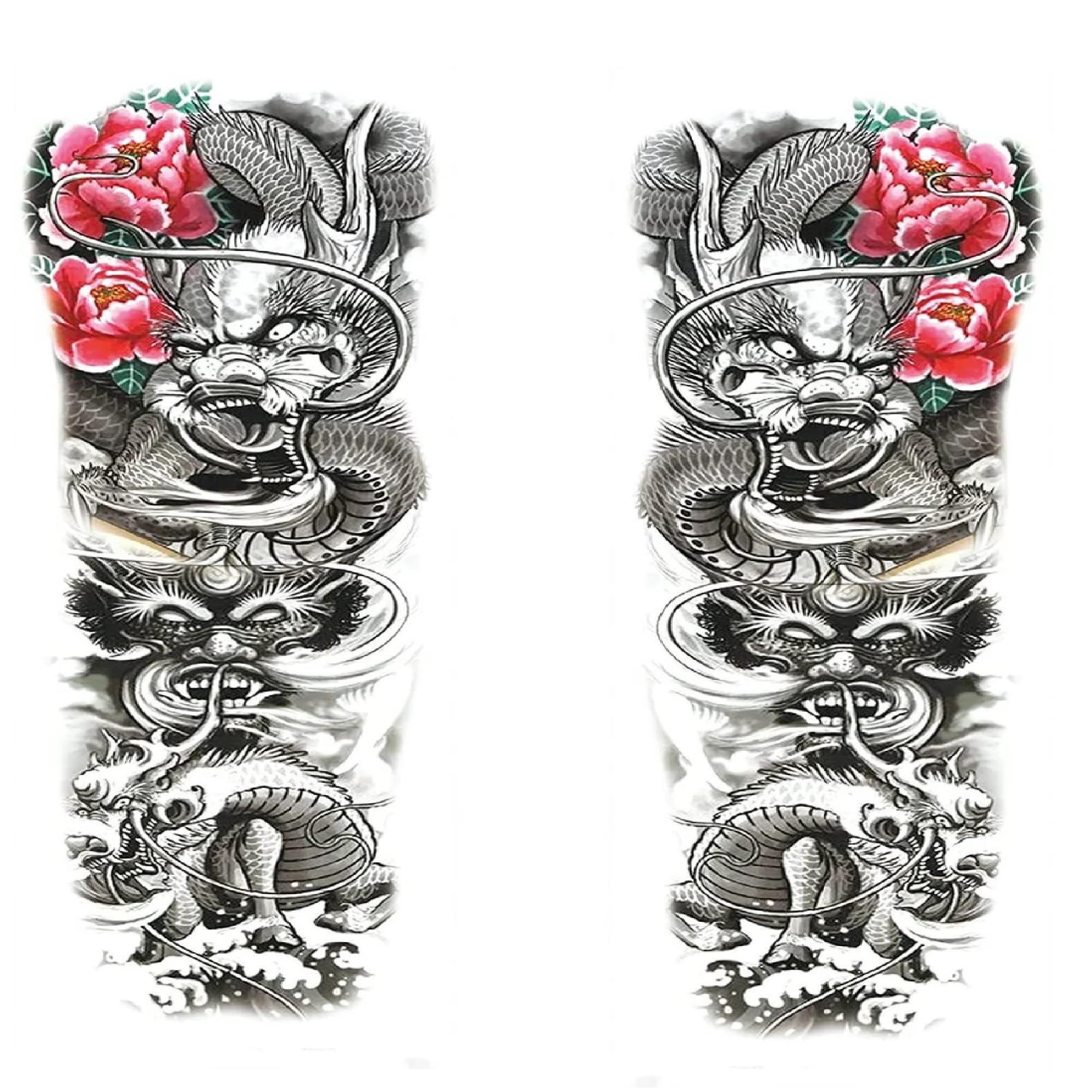 Dragon Sleeve Temporary Tattoo, Imperial Fury, Japanese Ink Art (19x7 Inch)  - Etsy, image size:2000x2000