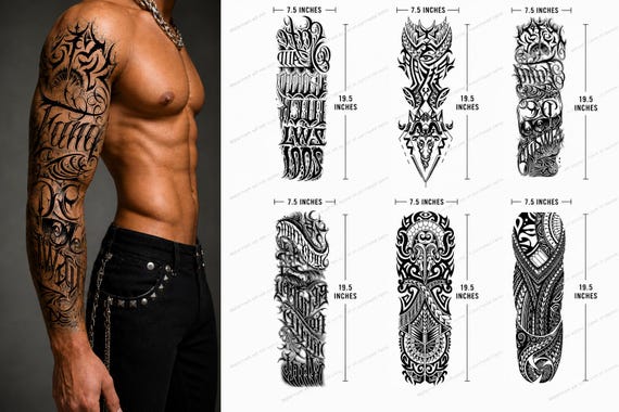 Tribal Lettering Tattoo Sleeve: Gothic Blackwork Polynesian