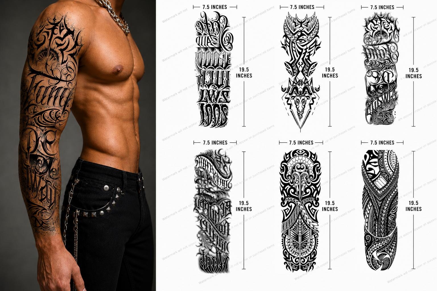 Tribal Lettering Tattoo Sleeve: Gothic Blackwork Polynesian