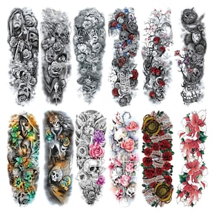 Set of 12 Full Arm Tattoo Sleeves Temporary Large Fake Body Art Arm Chest Shoulder Tattoo Black tattoo Body Stickers for Man Women DIY Craft