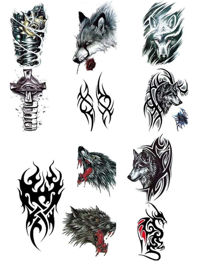 2 Temporäre Indianerin & Wolfsfrau Tattoos, Ca. 20x15 Cm, Wasserfest, Haltbar 4–6 Tage, Einfach Aufzutragen