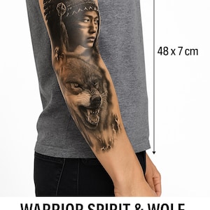 Wolf Realistic Look Full Arm Sleeve Temporary Tattoo Sticker Extra Large Fake Tattoos Cool Looking Waterproof Fashion Black Realistic Tattoo