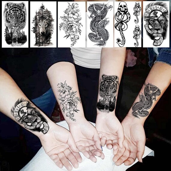 Half Sleeve Arm Temporary Tattoo Sticker Adult Men Skull - Temu