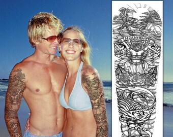 Realistic Look Full Arm Sleeve Temporary Tattoo Stickers Body Art Men Woman