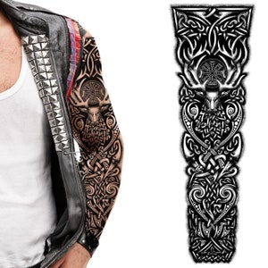 Viking Nordic Compass Medieval Celtic Adult Temporary Tattoo Sleeve Stag Elk Deer Moose Celtic Gothic Fake Tattoo Cosplay Costume Body Art