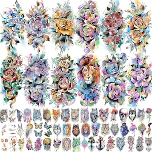 3D Realistic Temporary Tattoos Animals Half Arm Sleeve Tribal Tiger Lion Death Skull Flower Compass Wolf Owl Anchor Also Easy to DIY Crafts
