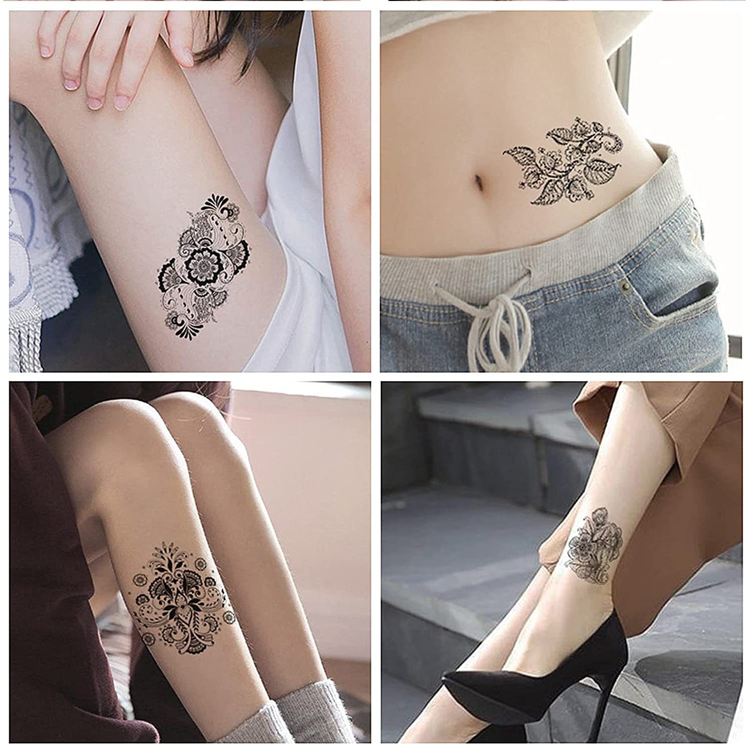 Set of 12 Temporary Tattoos Fake Flower Stickers Semi