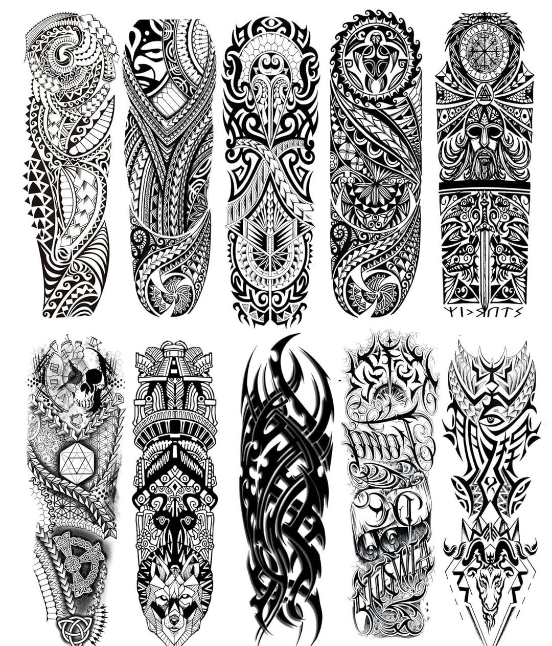 Set of 10 Full Arm Tattoo Sleeves Temporary Large Fake Body Art Arm
