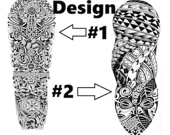 Viking Nordic Maori Polynesian Medieval Celtic Adult Temporary Tattoo Sleeve Tree of Life Celtic Gothic Fake Tattoo Cosplay Costume Body Art