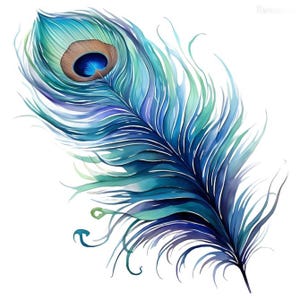 Mystic Blue and Purple Peacock Feather Printable PNG and SVG Large Temporary Tattoo - Custom Digital Download Design - DIY For Art or Tattoo