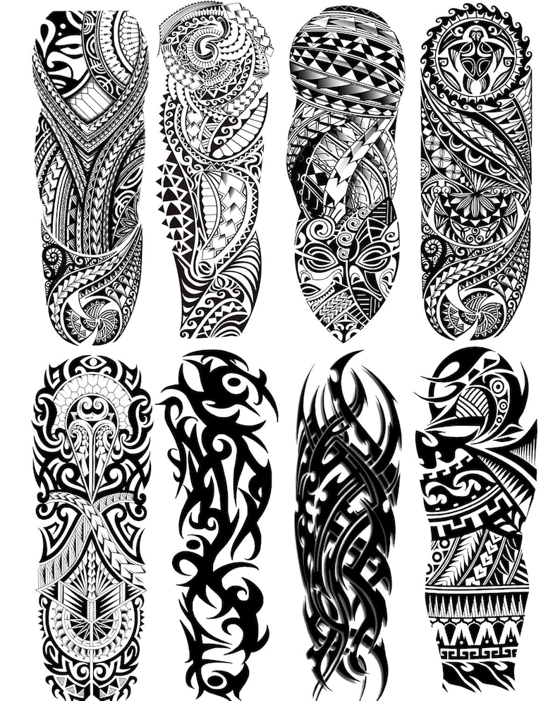 Polynesian Tribal Arm Sleeve Tattoos: Realistic Blackwork Maori Body ...