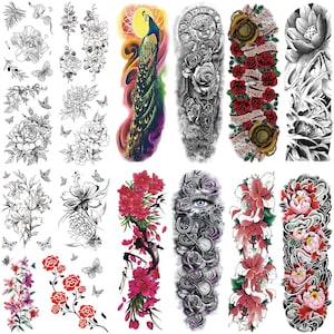 16 Sheets Waterproof Realistic Fake Temporary Tattoos Full and Half Sleeve Tatuajes Temporales Long Lasting Realistic Waterproof Leg Makeup
