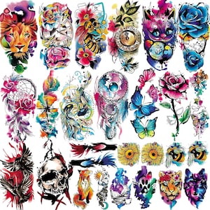 25 Sheets Temporary Tattoo Realistic Colorful Fake Tattoo Semi Permanent Tatuajes Temporales Long Lasting Waterproof Body Tat Art DIY Crafts