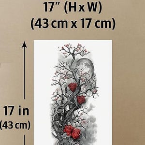 Cherry Blossom Rose Skull Temporary Tattoo - Full Sleeve Waterproof Body Art image 2