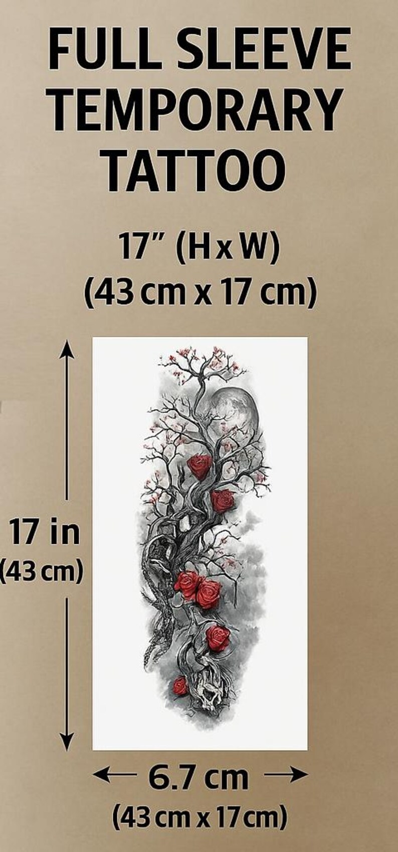 Cherry Blossom Rose Skull Temporary Tattoo - Full Sleeve Waterproof Body Art image 2