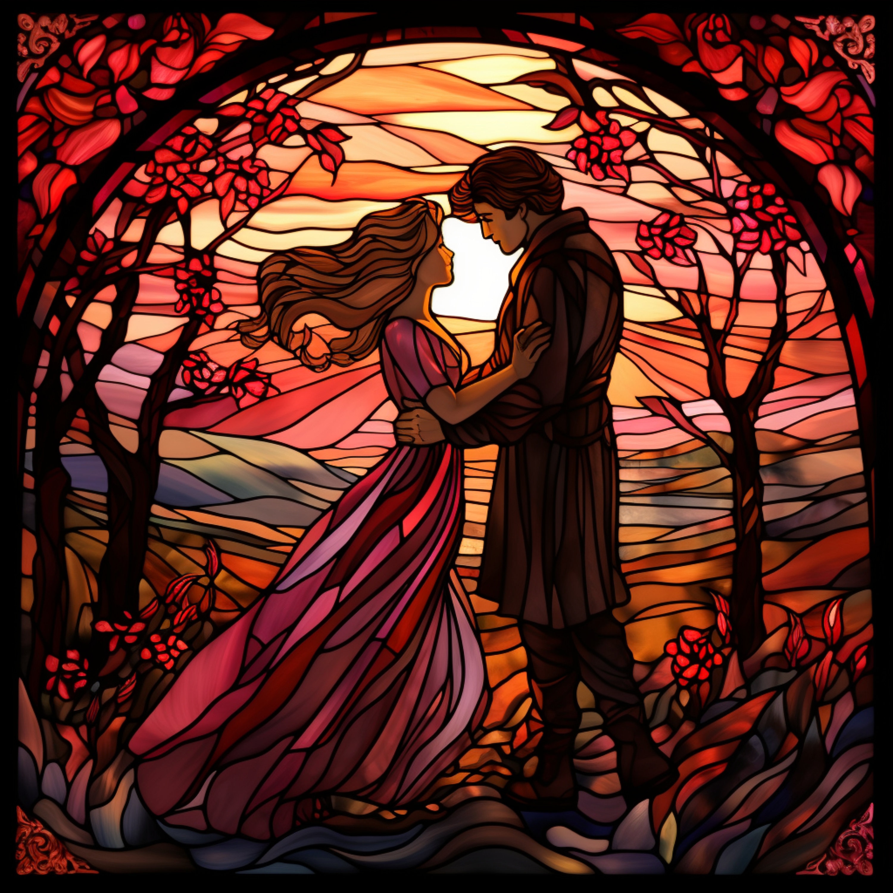 Stained Glass Lovers Art Print, Whimsigoth Couple (digital