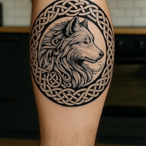 Celtic Wolf Art Print Digital Download Tribal Wolf in Celtic Knot Circle Mystical Animal Wall Art Printable Tattoo Design | Pagan Decor