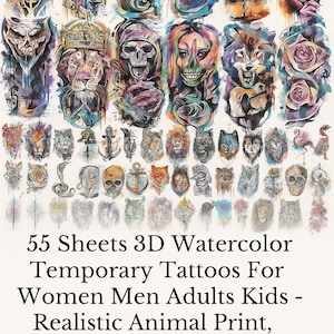 3D Realistic Temporary Tattoos Animals Half Arm Sleeve Tribal Tiger Lion Death Skull Flower Compass Wolf Owl Anchor Also Easy to DIY Crafts
