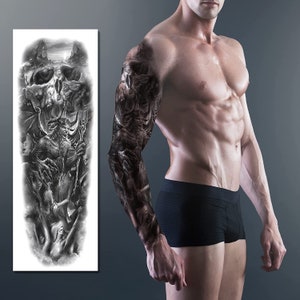 Hell Devil Satan Lucifer Praying Angel Body Art Full Sleeve Fake Waterproof Realistic Look Full Arm Temporary Tattoo Body Art Leg Makeup