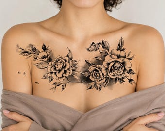 Handcrafted Floral Rose Temporary Tattoo Set, 6 Sheets Temporary Tattoo for Women, Botanical Body Art, DIY Craft Supplies