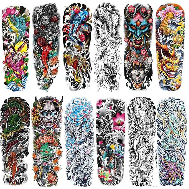 Full Arm Temporary Tattoo Sleeves - Large Body Art Stickers (set of 10 ...