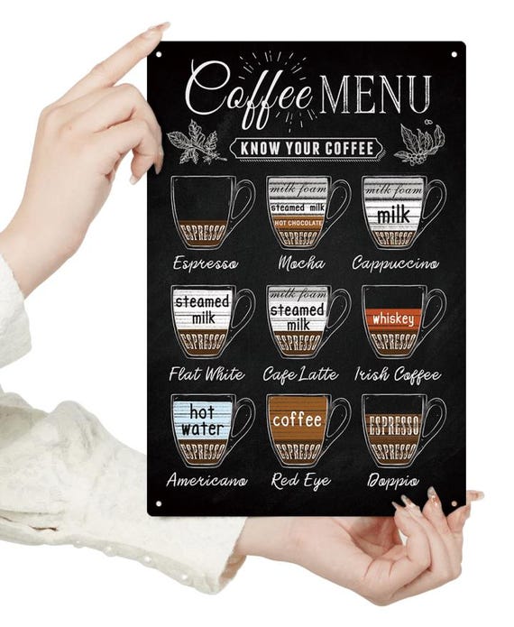 Targa In Metallo Vintage Coffee Menu – Know Your Coffee – Decorazione Da Parete Per Cucina, Bar, Pub (30x20 Cm) - 4