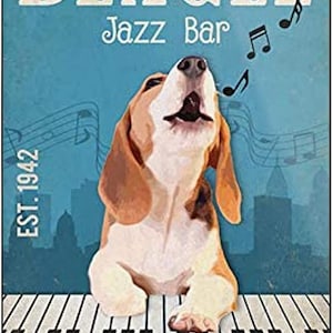 Beagle Dog Jazz Bar Retro Style Metal Tin Sign Dog Lover Gift Coffee Bar Decoration Coffee Lovers Gift 12 x 8 Inch Shipped with Protection