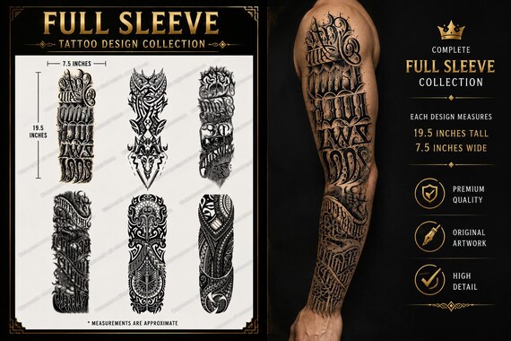 Tribal Lettering Tattoo Sleeve: Gothic Blackwork Polynesian