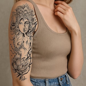 18+Realistic Fake Full Arm Temporary Tattoo Sleeves  Waterproof Dragon, Wolf, Tiger, Skull, Tribal Totem  Also use for DIY crafting stickers