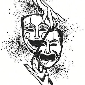 Comedy Tragedy Clown Printable Large Temporary Tattoo - Custom Digital Download Design - DIY Your Own Canvas Wall Art Poster etc