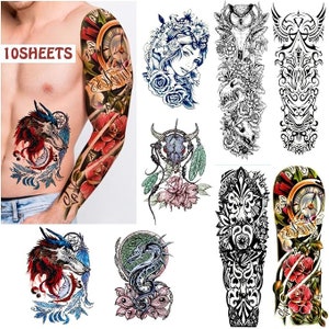 10 Sheets Waterproof Realistic Fake Temporary Tattoos Full and Half Sleeve Tatuajes Temporales Long Lasting Realistic Waterproof Leg Makeup