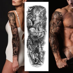 Realistic Look Full Arm Sleeve Temporary Tattoo Stickers Body Art Leg Makeup Floral Blossom Tribal Lotus Realistic Waterproof AI Enhanced
