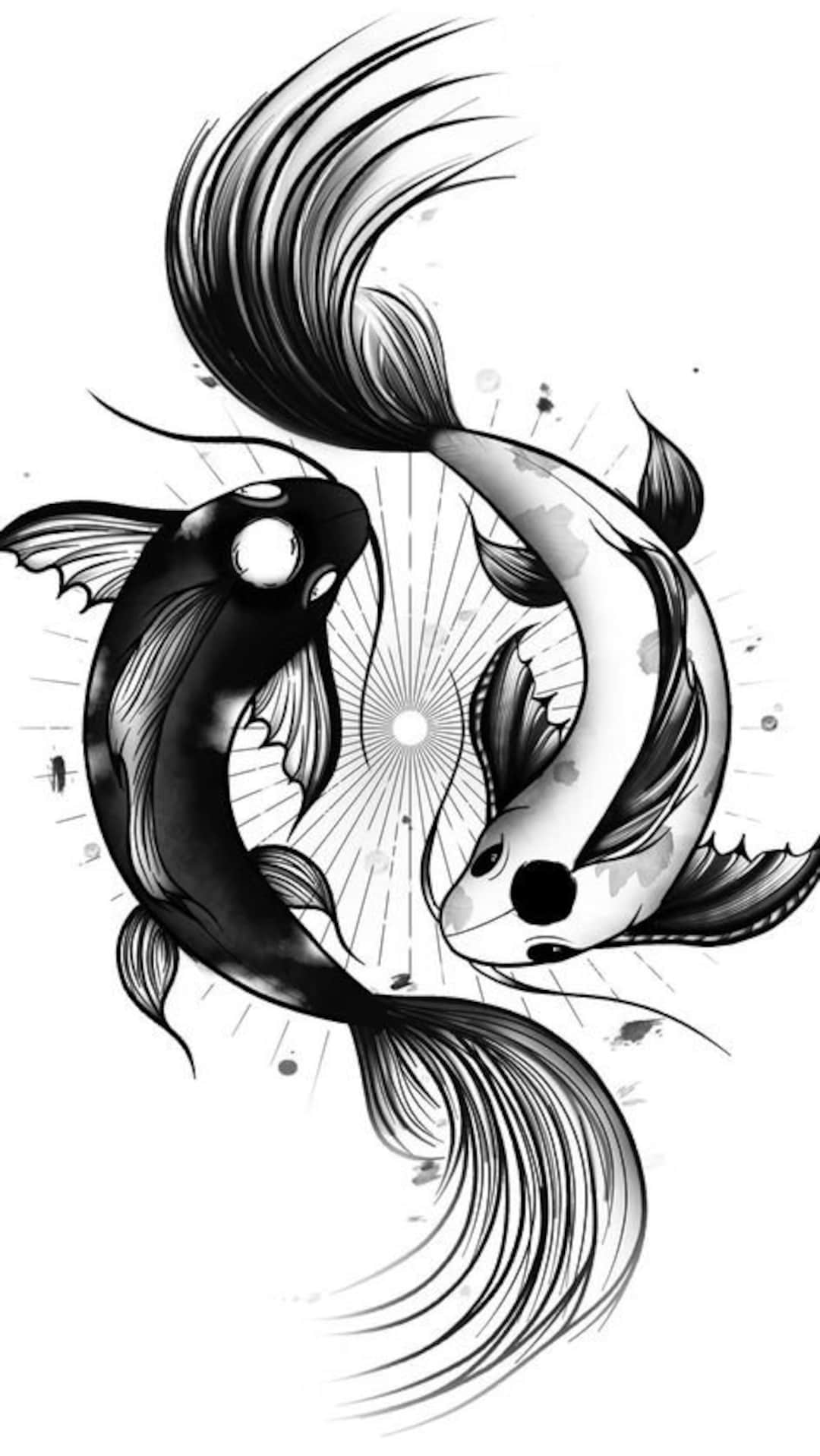 Black and White Koi Fish Yin Yang Tattoo Flash Printable Instant Digital File Download Resizable Sublimation Print Cosplay Costume Body Art - Etsy