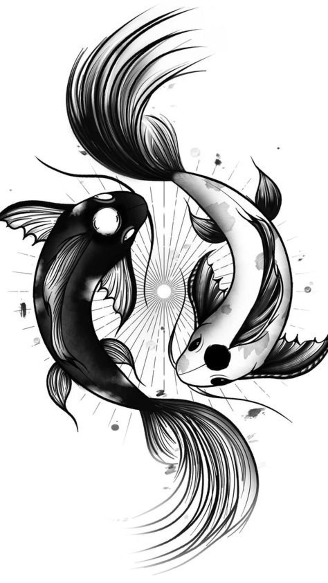 Black And White Koi Fish Yin Yang Tattoo Flash Printable Instant Black And White Koi Fish Yin Yang Tattoo Flash Printable Instant