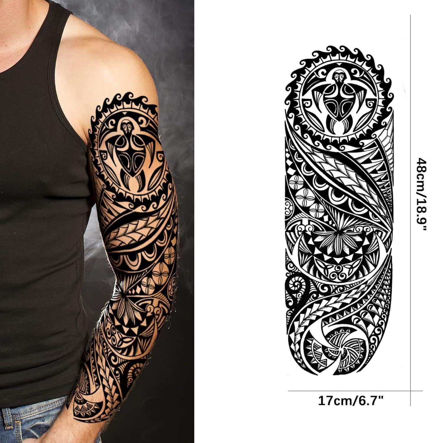 Polynesian Tribal Arm Sleeve Tattoos: Realistic Blackwork Maori Body ...