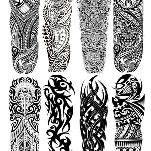 Polynesian Māori Tribal Arm Sleeve Tattoos for Men & Women 8 Large Waterproof Black Totem Temporary Tattoo Sheets Realistic Full Sleeve Ink