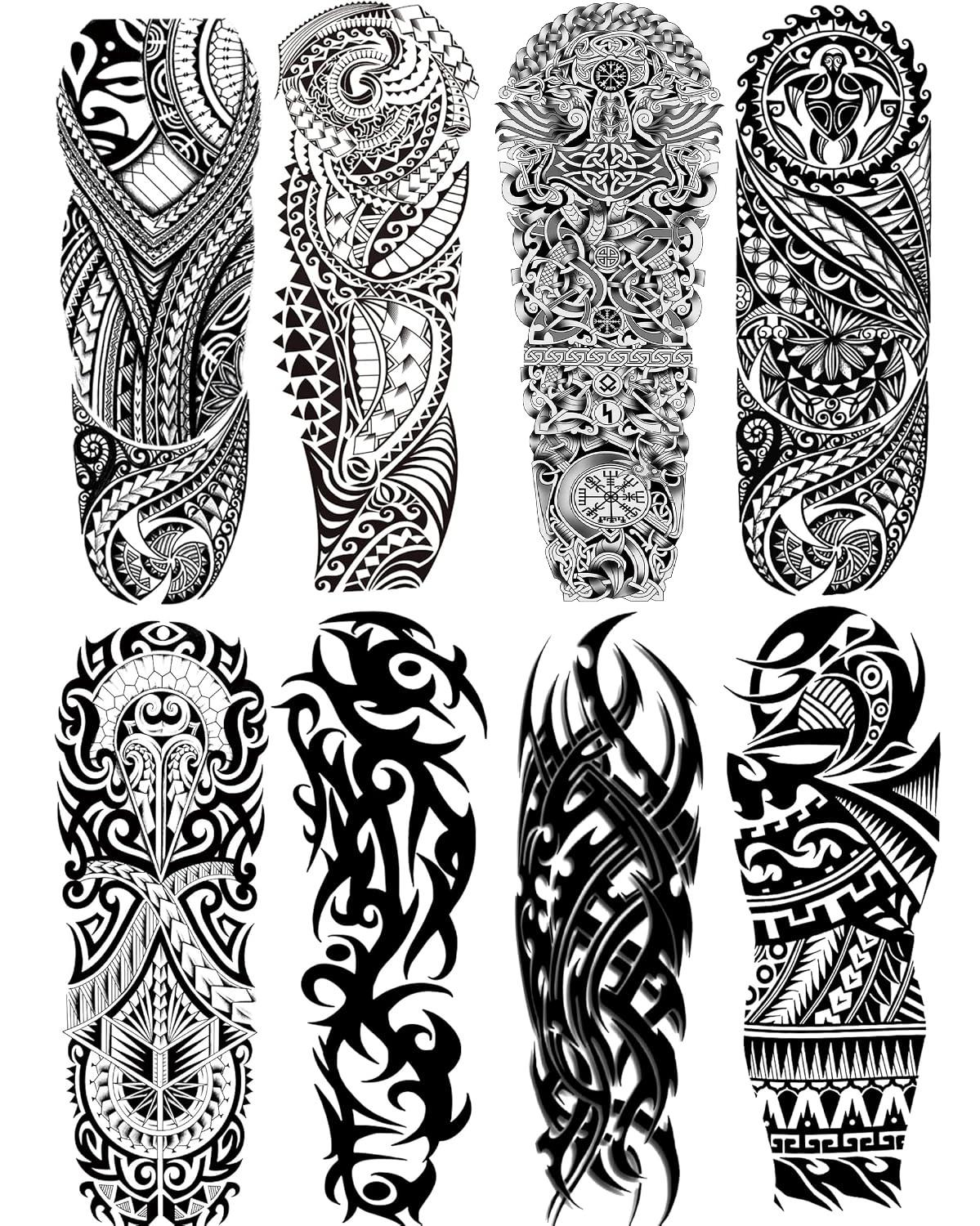 Polynesian Māori Tribal Arm Sleeve Tattoos for Men & Women 8 Large Waterproof Black Totem Temporary Tattoo Sheets Realistic Full Sleeve Ink