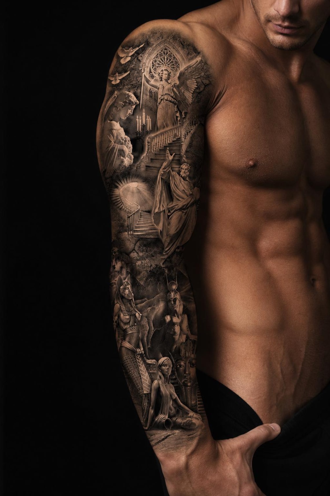 Greek Mythology Angel Egyptian Queen Temporary Tattoo Full Arm Sleeve ...