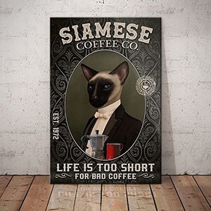 Vintage Siamese Cat Coffee Sign Metal Tin Sign for Home Kitchen Shop Coffee Bar Art Portrait Garden Retro Vintage Man Cave Wall Decor 8x12&quot;