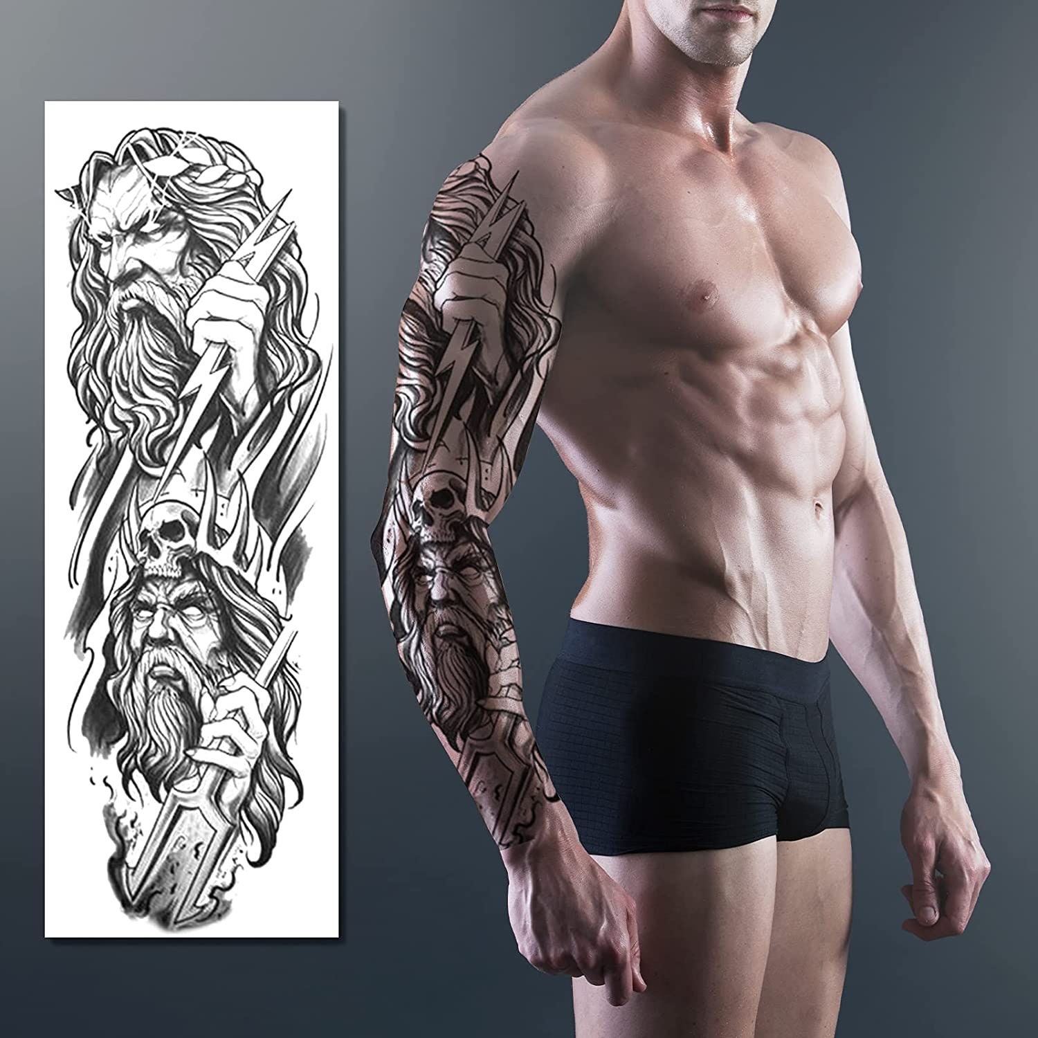  EeXUAN Nordic Mythology Odin War God Full Arm Waterproof  Temporary Tattoos Men Kit Tattoo Arm Sleeves Tatoo Stickers Fake Tatoo Men  : Beauty & Personal Care