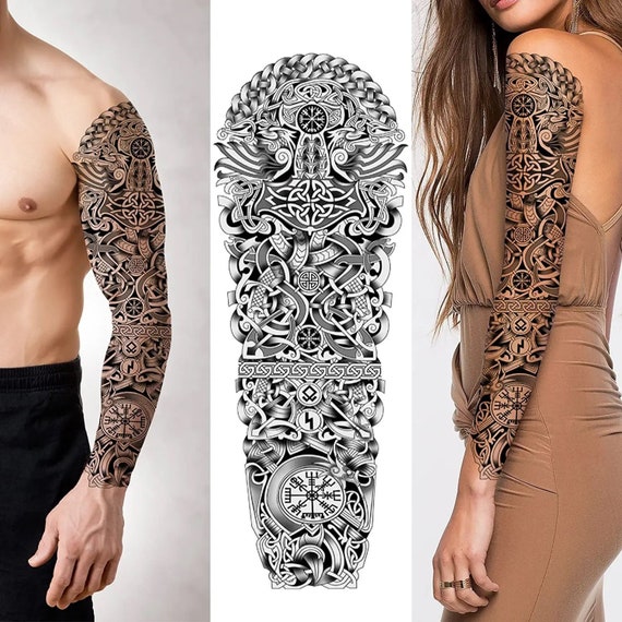 Viking Nordic Compass Medieval Celtic Adult Temporary Tattoo Sleeve Tree of  Life Wolves Celtic Gothic Fake Tattoo Cosplay Costume Body Art - Etsy