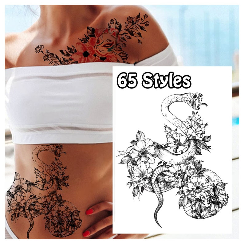 Set of 65 Temporary Tattoo Fake Flower Stickers Semi Permanent - Etsy