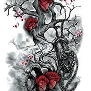 Cherry Blossom Rose Skull Temporary Tattoo - Full Sleeve Waterproof Body Art image 7