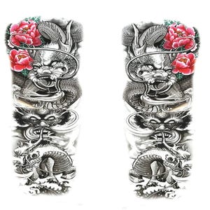 Imperial Fury Dragon Sleeve Tattoo Realistic Temporary Tattoo for Arm or Leg 19x7 Inch Japanese Inspired Ink Art for Cosplay and DIY Crafts