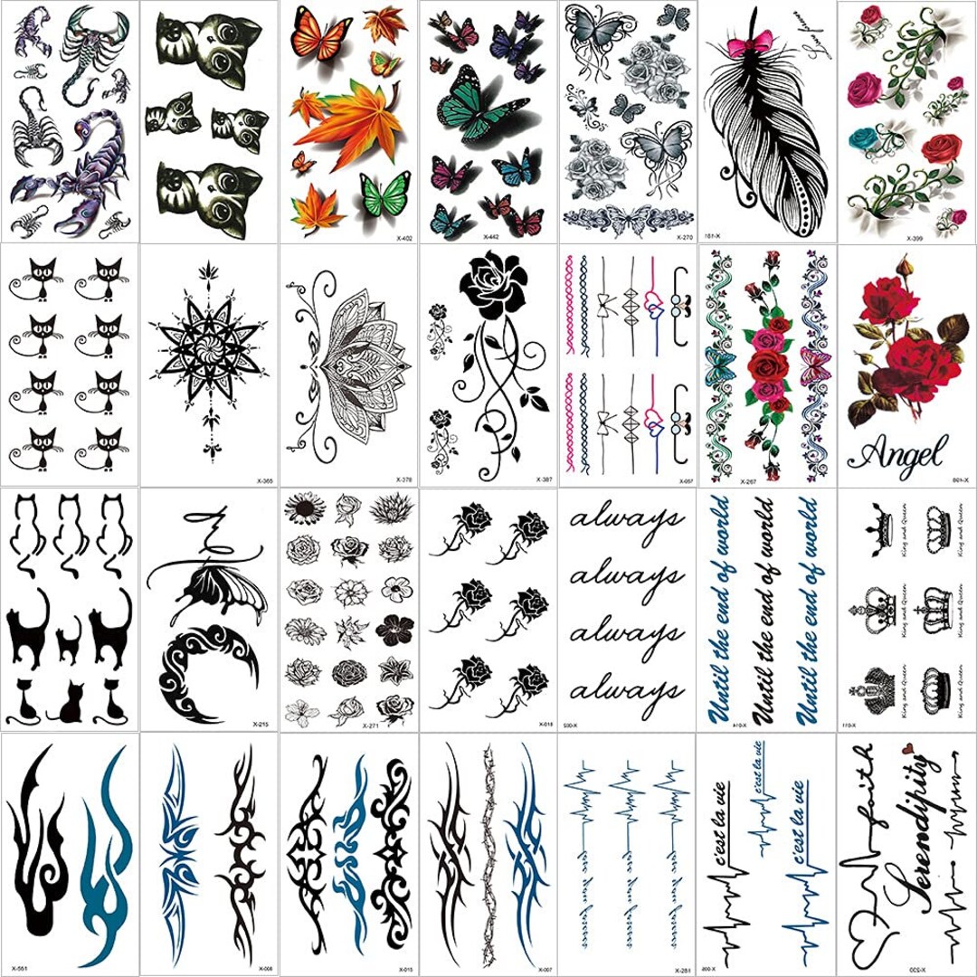 30 Sheets Temporary Tattoos Semi Permanent Tatuajes Temporales Long ...