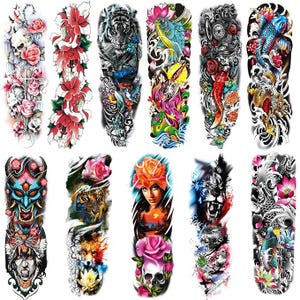 Full Arm Temporary Tattoo Sleeves - Large Body Art Stickers (set of 10 ...